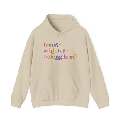 Trans Athletes Belong Here Care & Resist Gildan hoodie in Sand