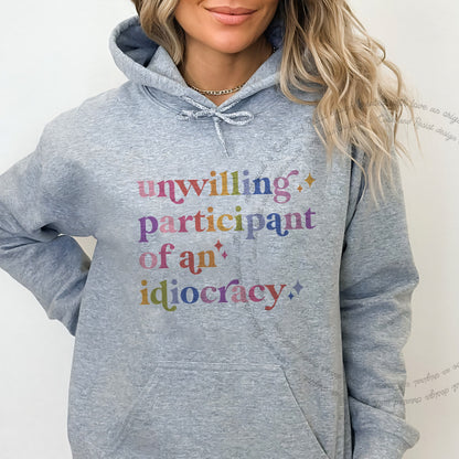 Unwilling Participant of an Idiocracy Care & Resist Gildan hoodie in Sport Grey