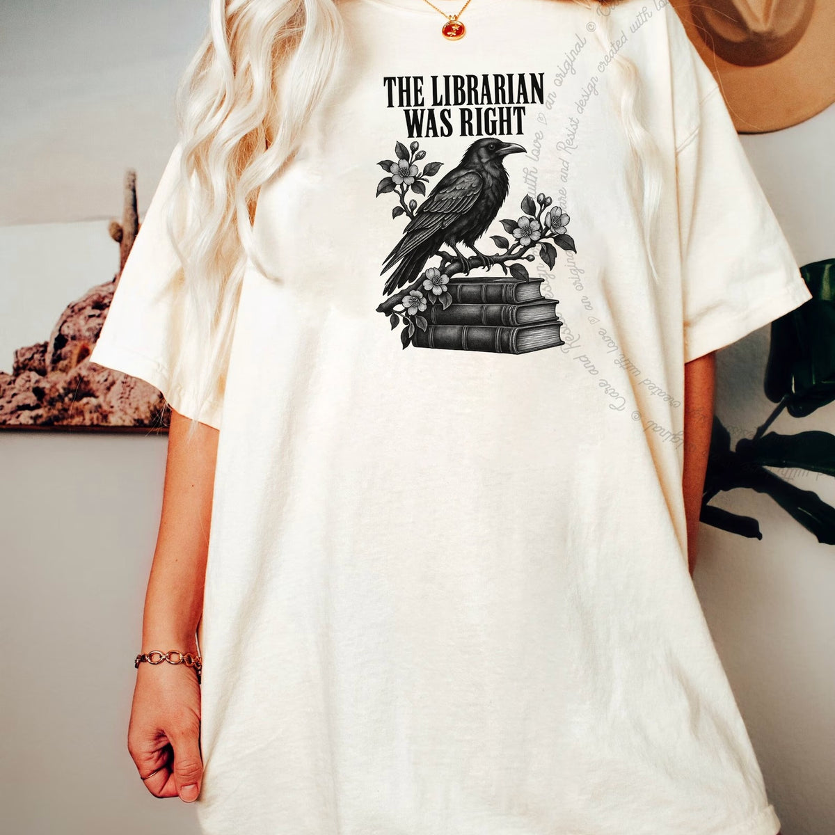 The Librarian Was Right Raven Care & Resist progressive t-shirt in Ivory