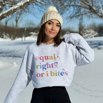 Equal Rights or I Bites Care & Resist Gildan crewneck sweatshirt in Sport Grey