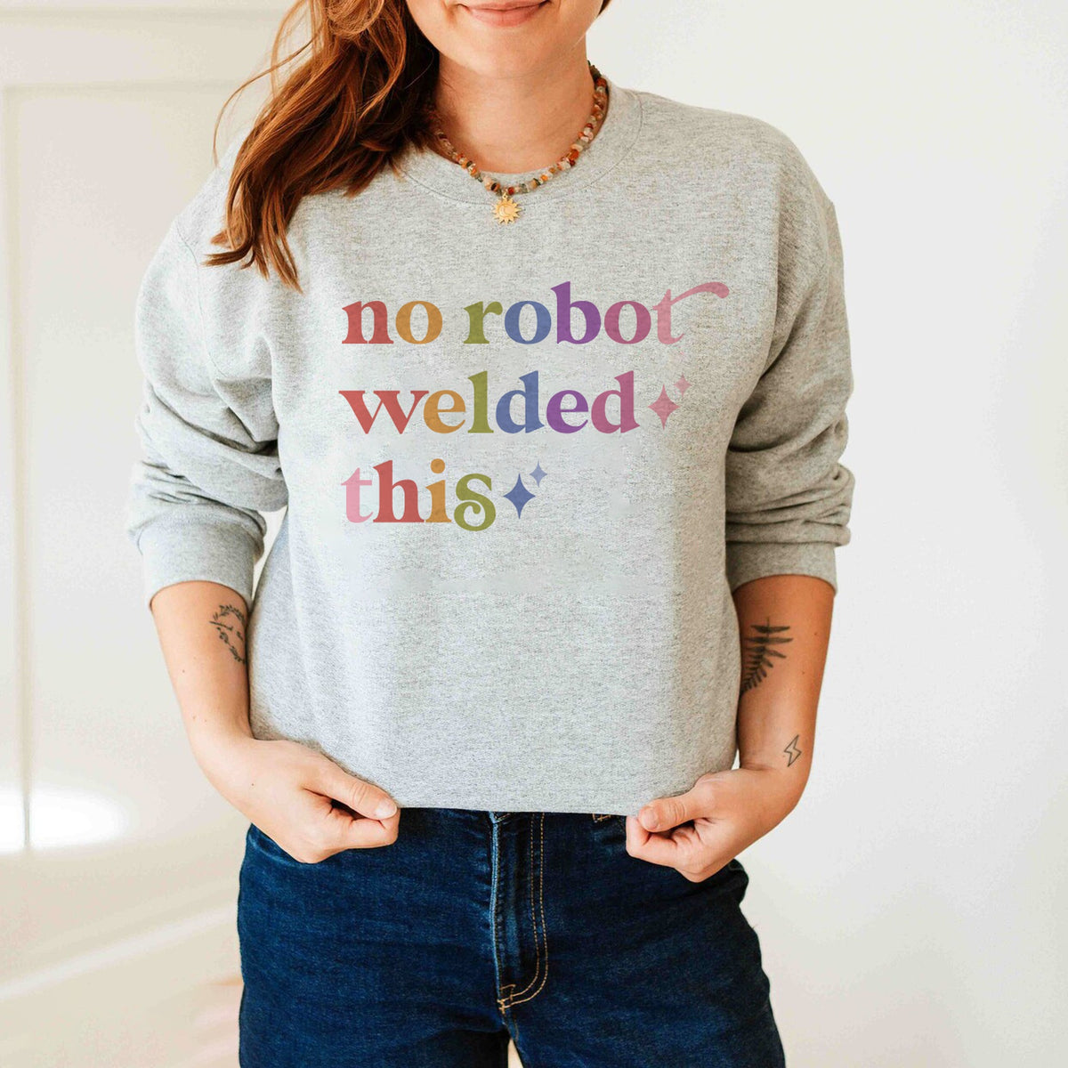 No Robot Welded This Care & Resist Gildan crewneck sweatshirt in Sport Grey