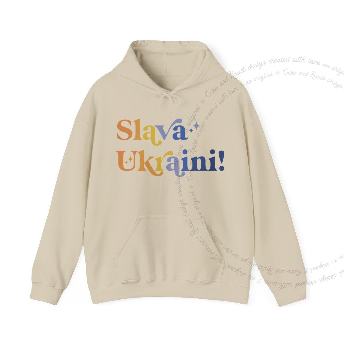 Slava Ukraini Care & Resist Gildan hoodie in Sand