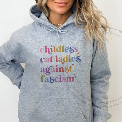 Childless Cat Ladies Against Fascism Care & Resist Gildan hoodie in Sport Grey