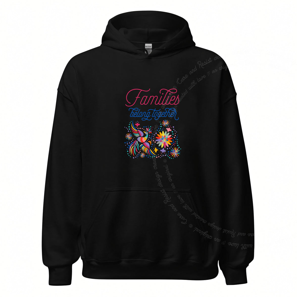 Families Belong Together Rainbow Care & Resist Gildan hoodie in Black