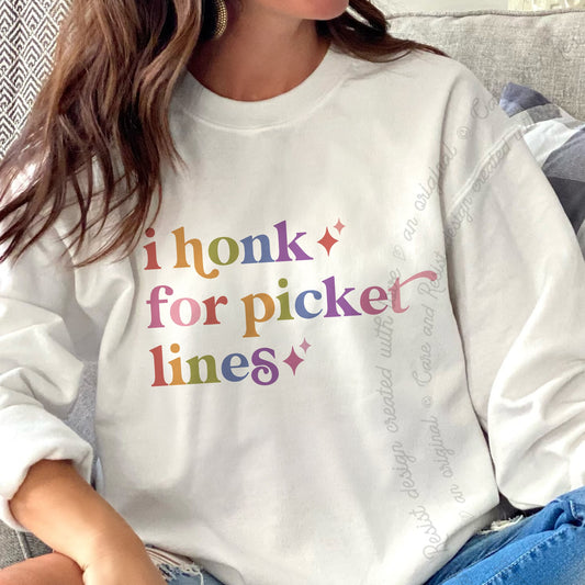 I Honk for Picket Lines Care & Resist Gildan crewneck sweatshirt in White