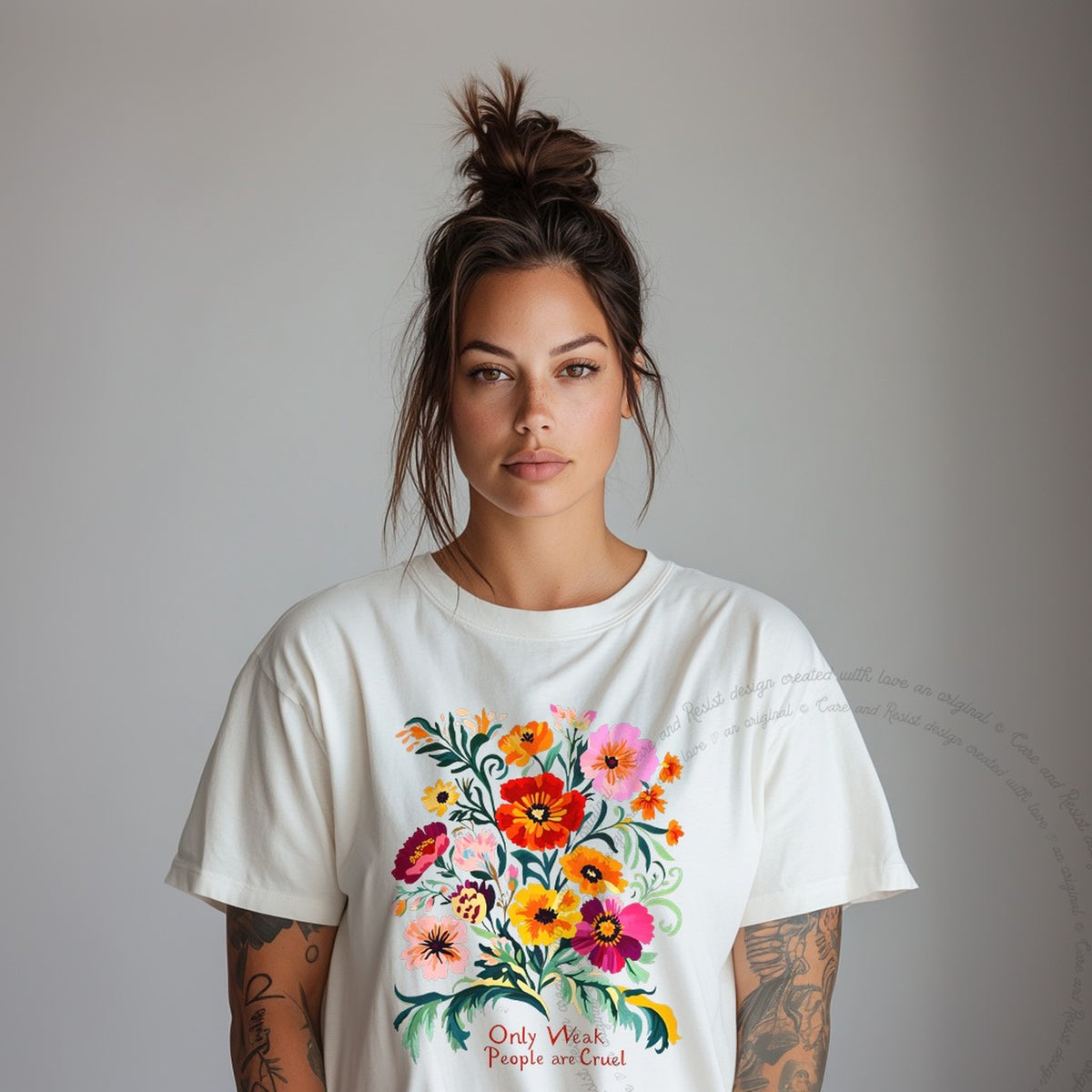 Only Weak People Are Cruel Care & Resist progressive t-shirt in Ivory