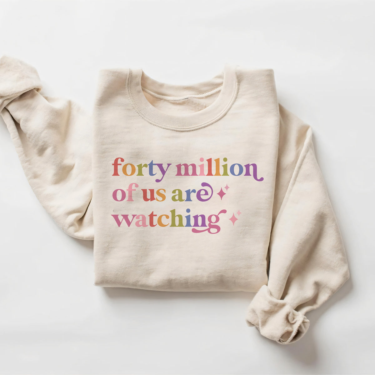 Forty Million of Us are Watching Care & Resist Gildan crewneck sweatshirt in Sand