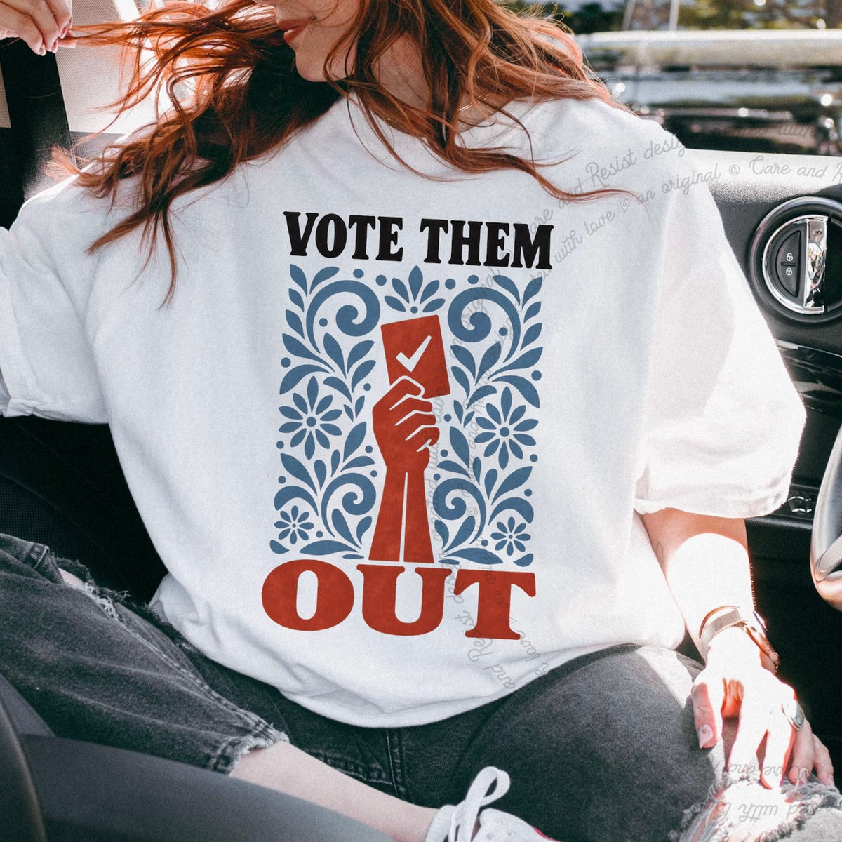 Vote Them Out Folk Ballot Care & Resist progressive t-shirt in White