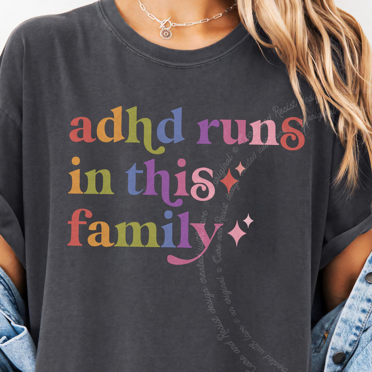 Adhd Runs in This Family Care & Resist progressive t-shirt in Graphite