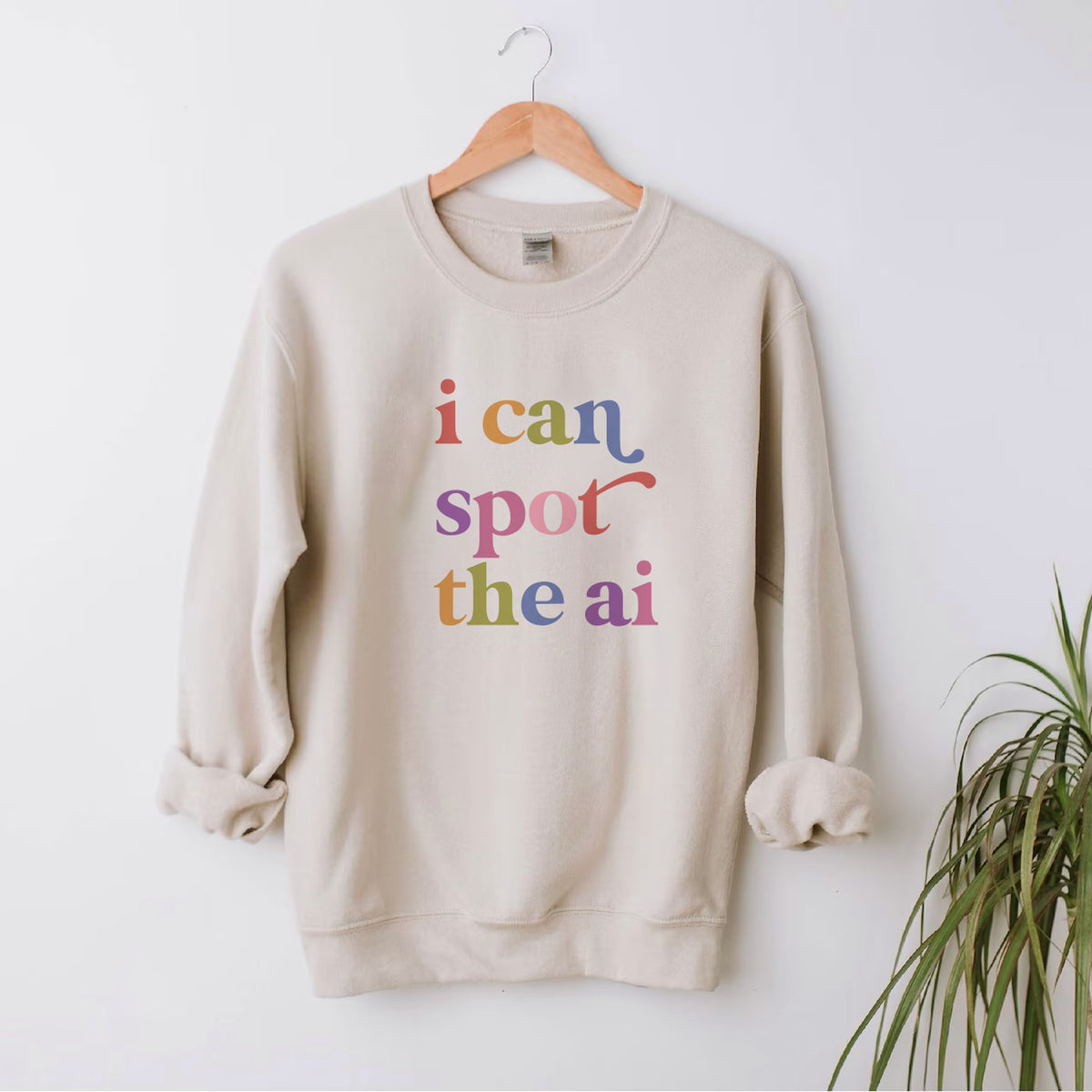 I Can Spot the Ai Care & Resist Gildan crewneck sweatshirt in Sand