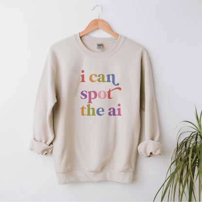 I Can Spot the Ai Care & Resist Gildan crewneck sweatshirt in Sand