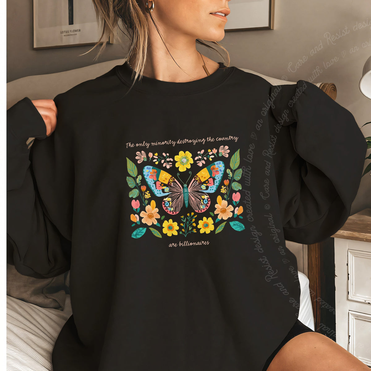 The Only Minority Destroying This Country Are Billionaires Care & Resist Gildan crewneck sweatshirt in Black