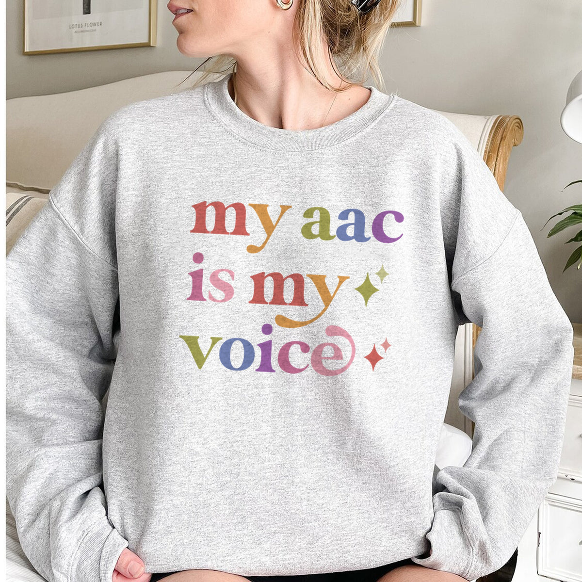 My Aac is My Voice Care & Resist Gildan crewneck sweatshirt in Sport Grey
