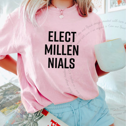 Elect Millennials Care & Resist progressive t-shirt in Blossom