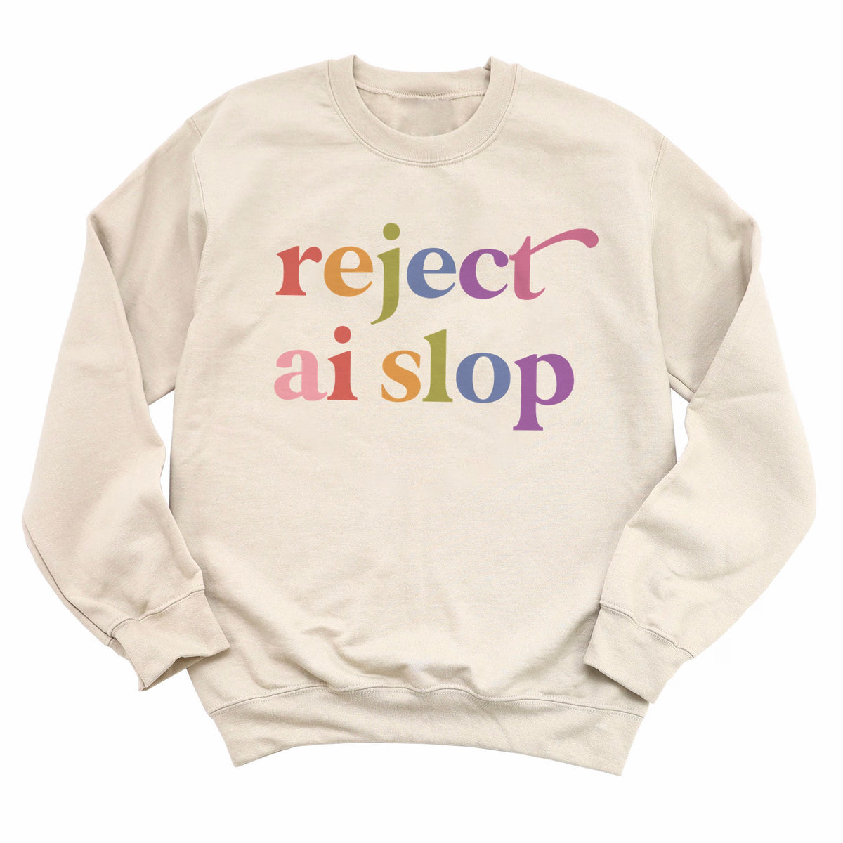 Reject AI Slop Care & Resist Gildan crewneck sweatshirt in Sand