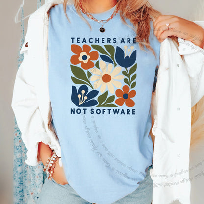 Teachers are not Software Cutout Care & Resist progressive t-shirt in Chambray