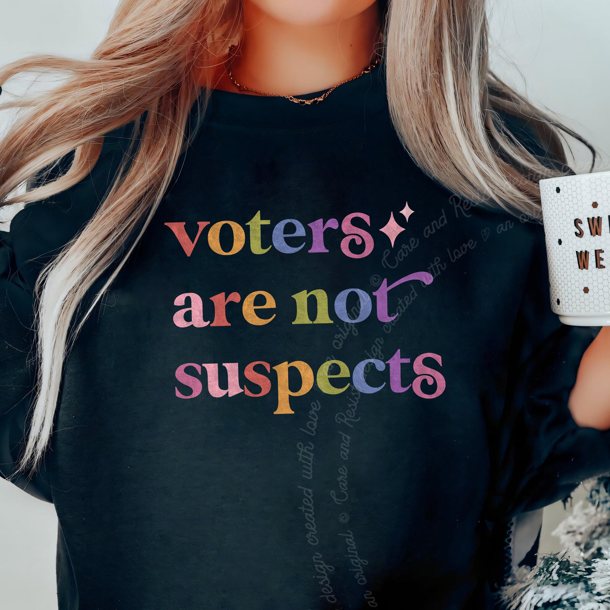 Voters are not Suspects Care & Resist Gildan crewneck sweatshirt in Black