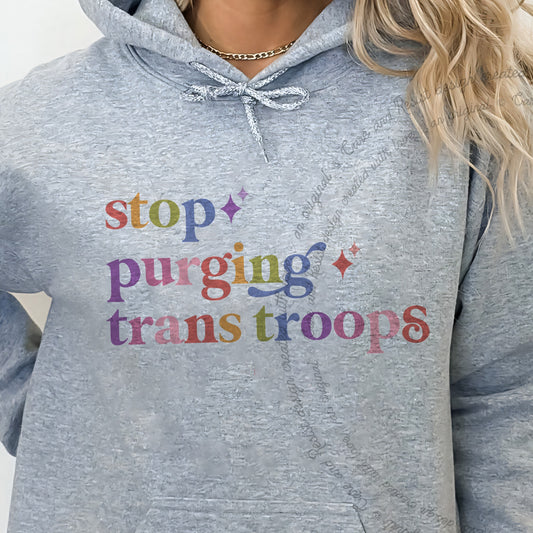 Stop Purging Trans Troops Care & Resist Gildan hoodie in Sport Grey
