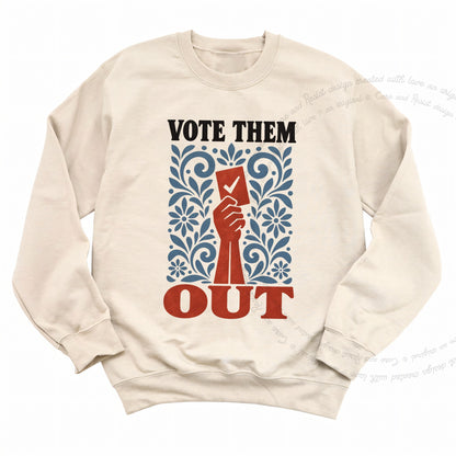 Vote Them Out Folk Ballot Care & Resist Gildan crewneck sweatshirt in Sand