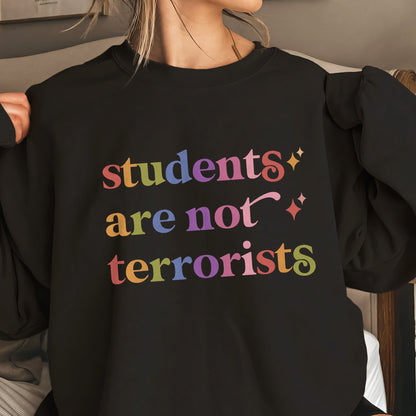 Students are not Terrorists Care & Resist Gildan crewneck sweatshirt in Black