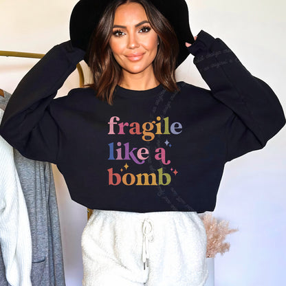 Fragile Like a Bomb Care & Resist Gildan crewneck sweatshirt in Black