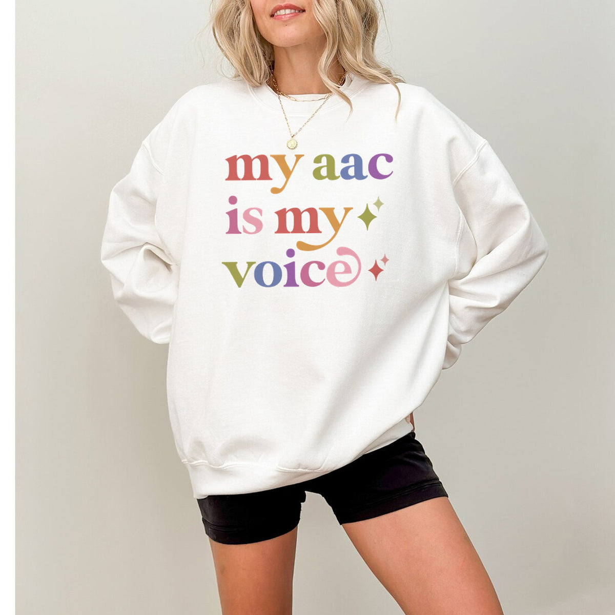 My Aac is My Voice Care & Resist Gildan crewneck sweatshirt in White