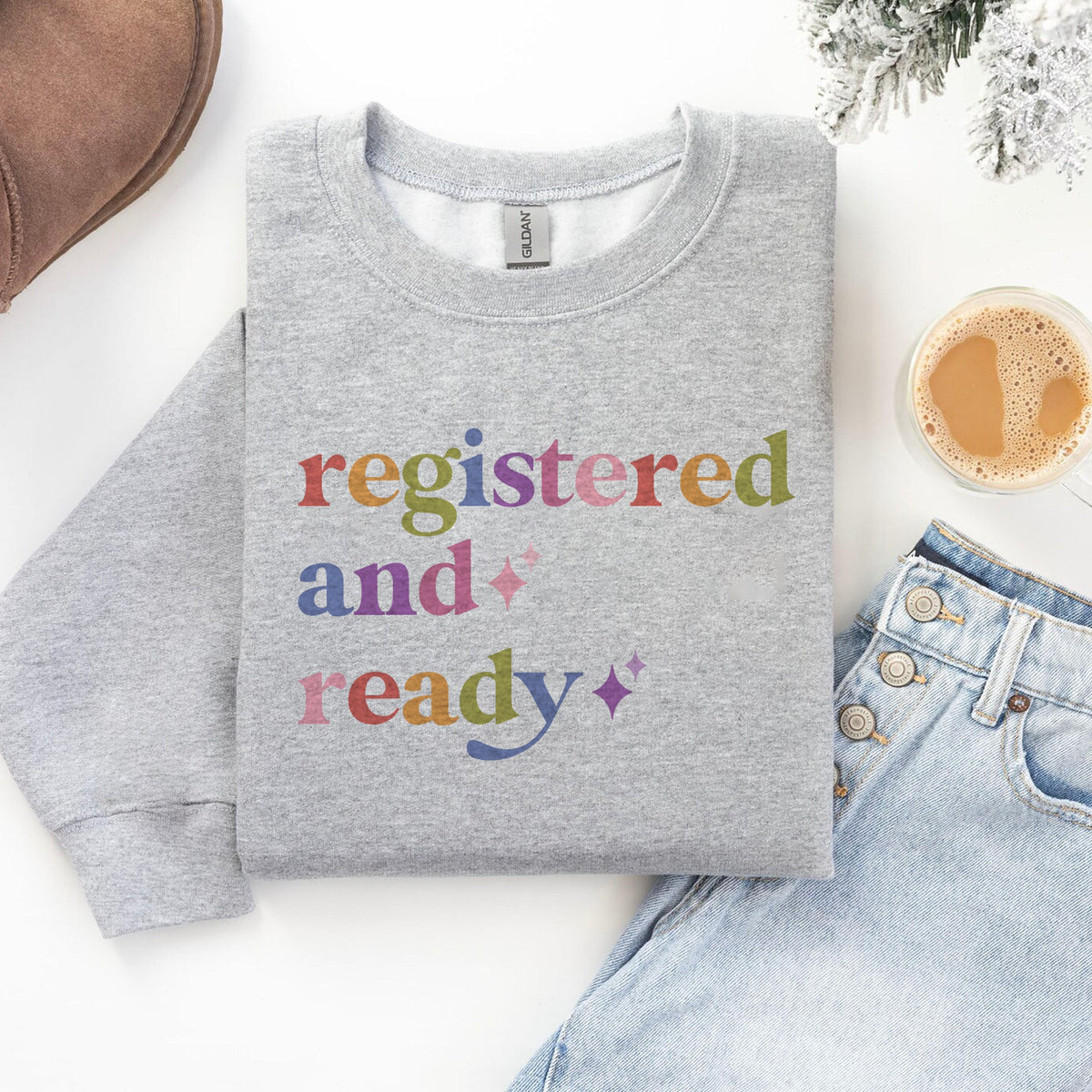 Registered and Ready Care & Resist Gildan crewneck sweatshirt in Sport Grey