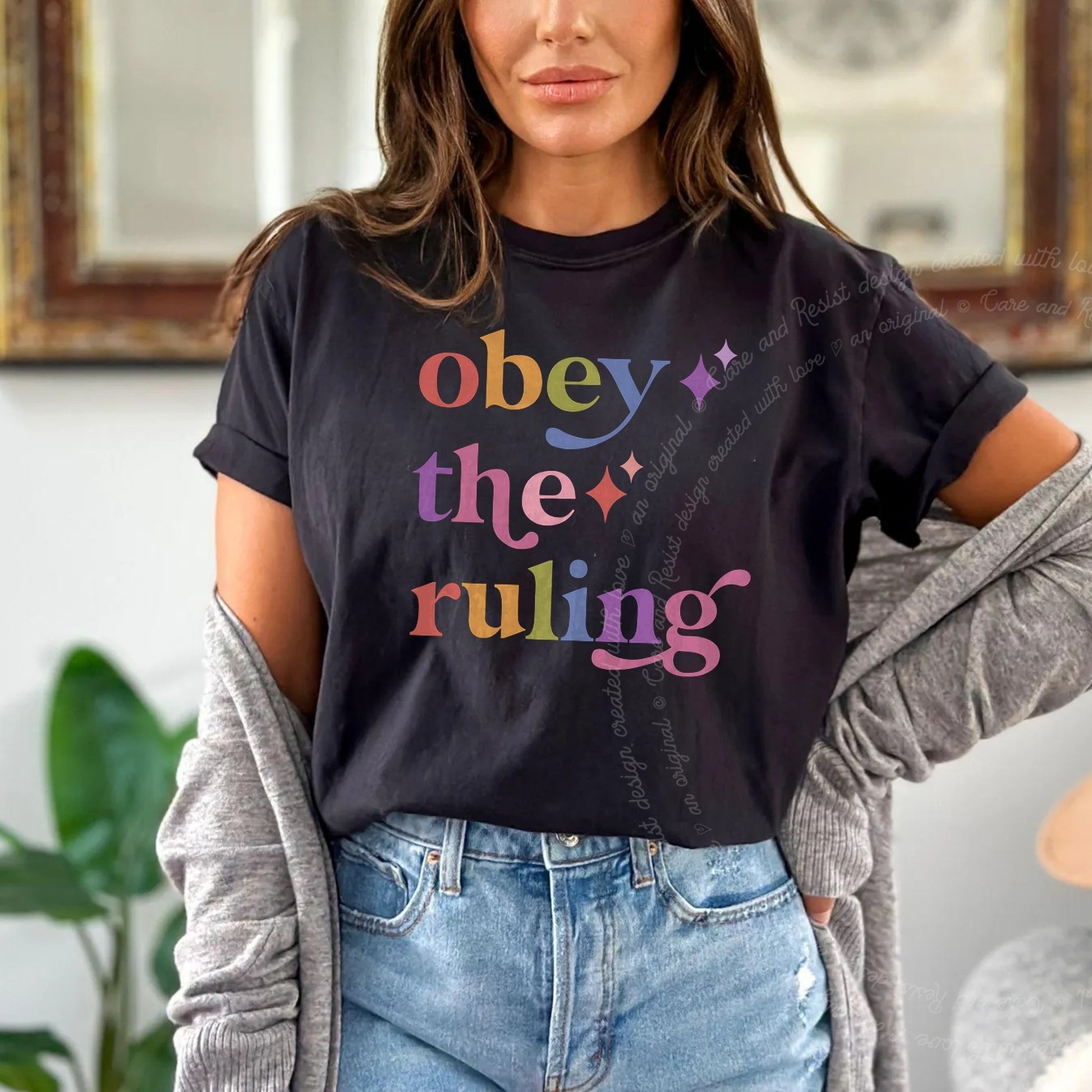 Obey the Ruling Care & Resist rainbow tee