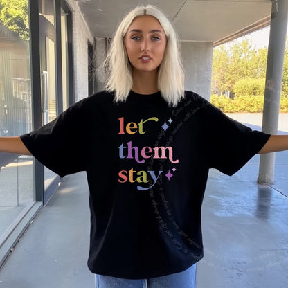 Let Them Stay Care & Resist rainbow Comfort Colors tee, Black