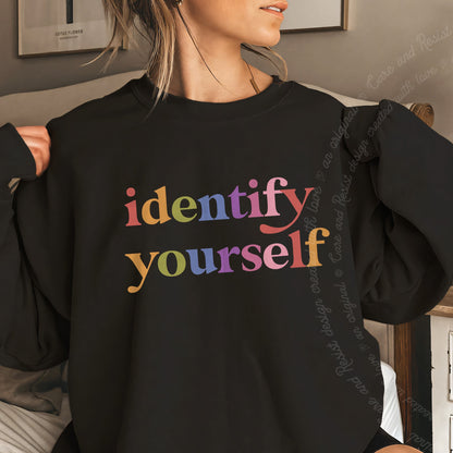 Identify Yourself Care & Resist Gildan crewneck sweatshirt in Black