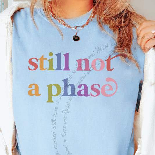 Still not a Phase Care & Resist progressive t-shirt in Chambray