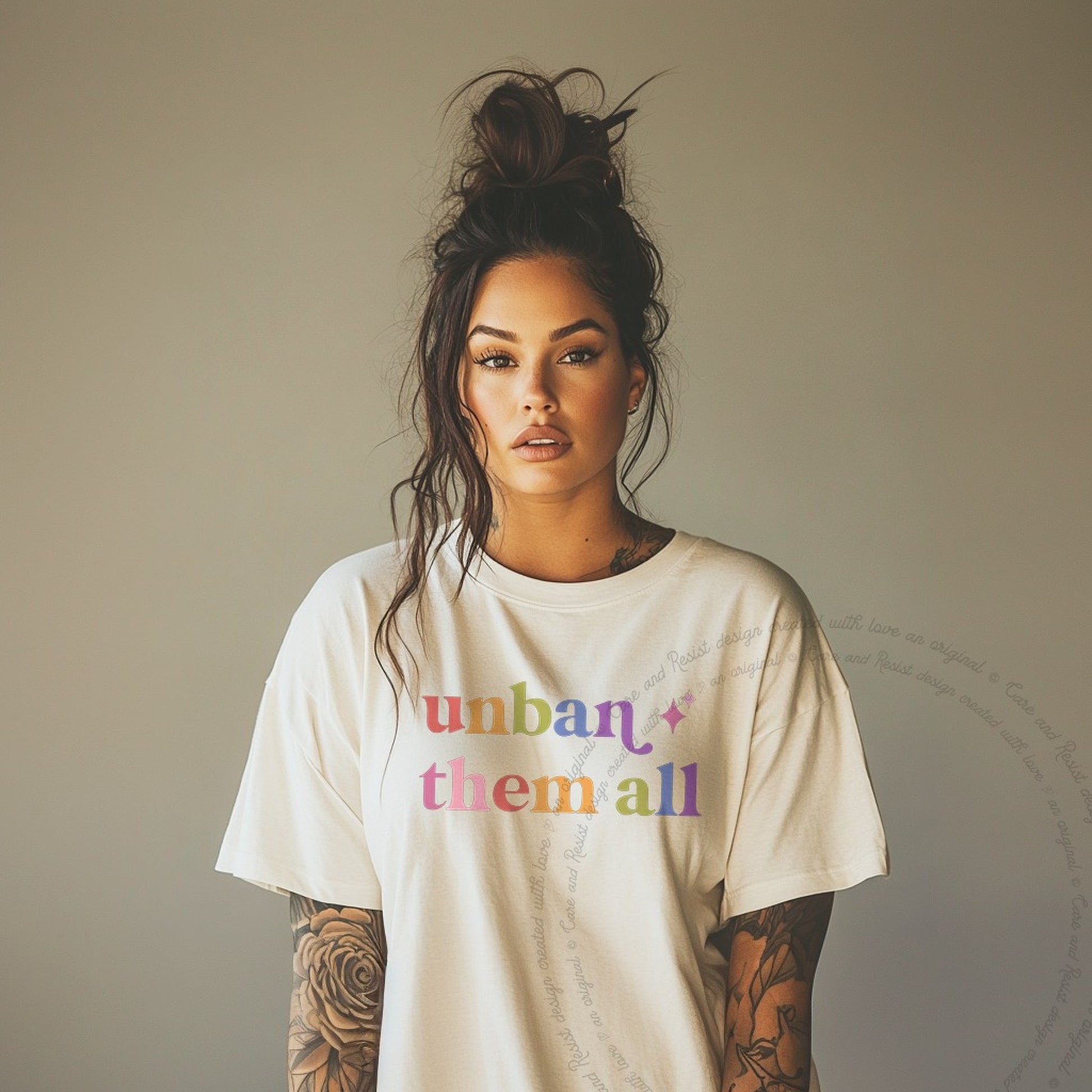 Unban Them All Care & Resist rainbow tee