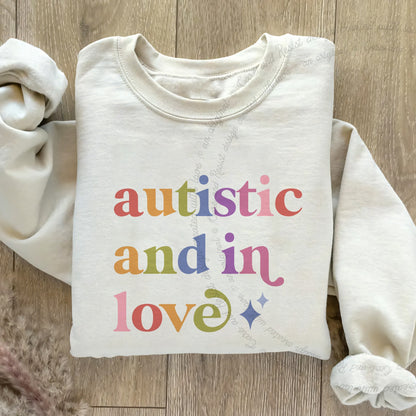 Autistic and in Love Care & Resist Gildan crewneck sweatshirt in Sand