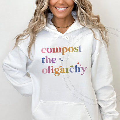 Compost the Oligarchy Care & Resist Gildan hoodie in White