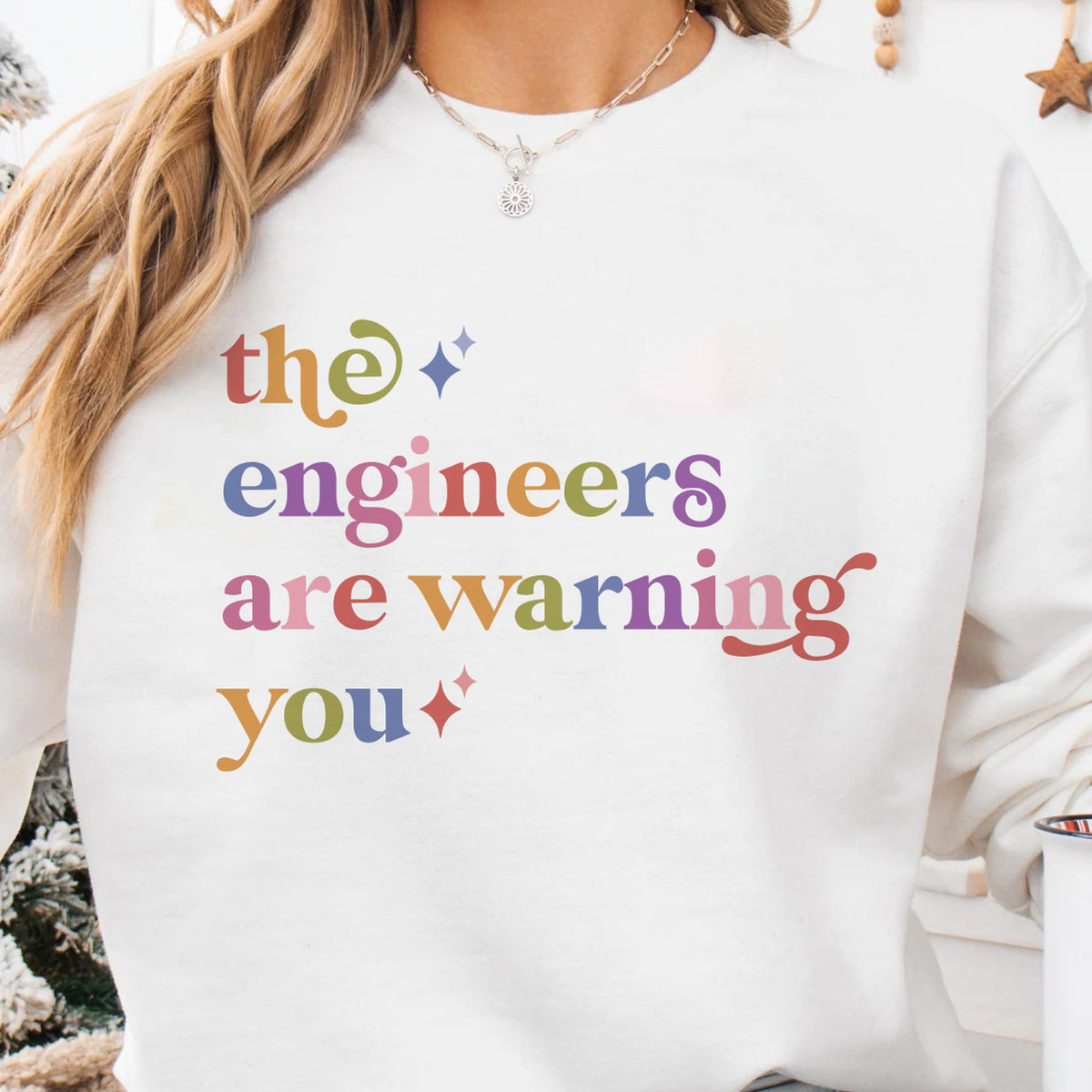 The Engineers are Warning You Care & Resist Gildan crewneck sweatshirt in White
