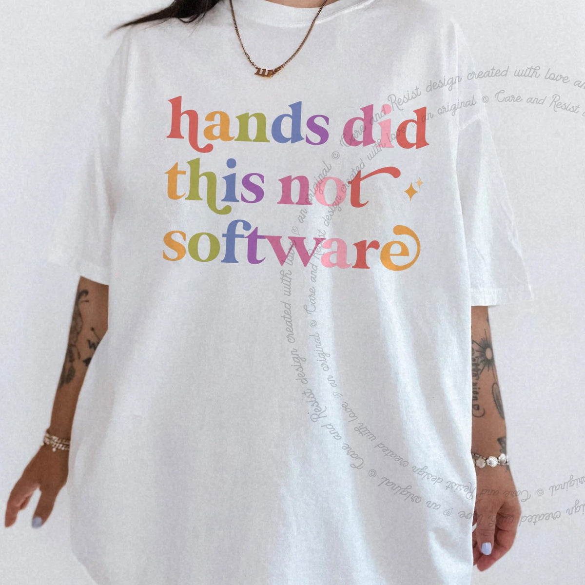 Hands Did This not Software Care & Resist tee in White
