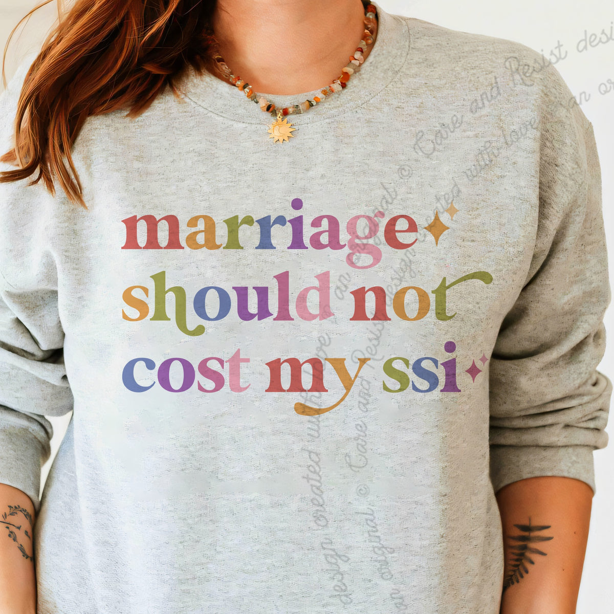 Marriage Should not Cost My Ssi Care & Resist Gildan crewneck sweatshirt in Sport Grey