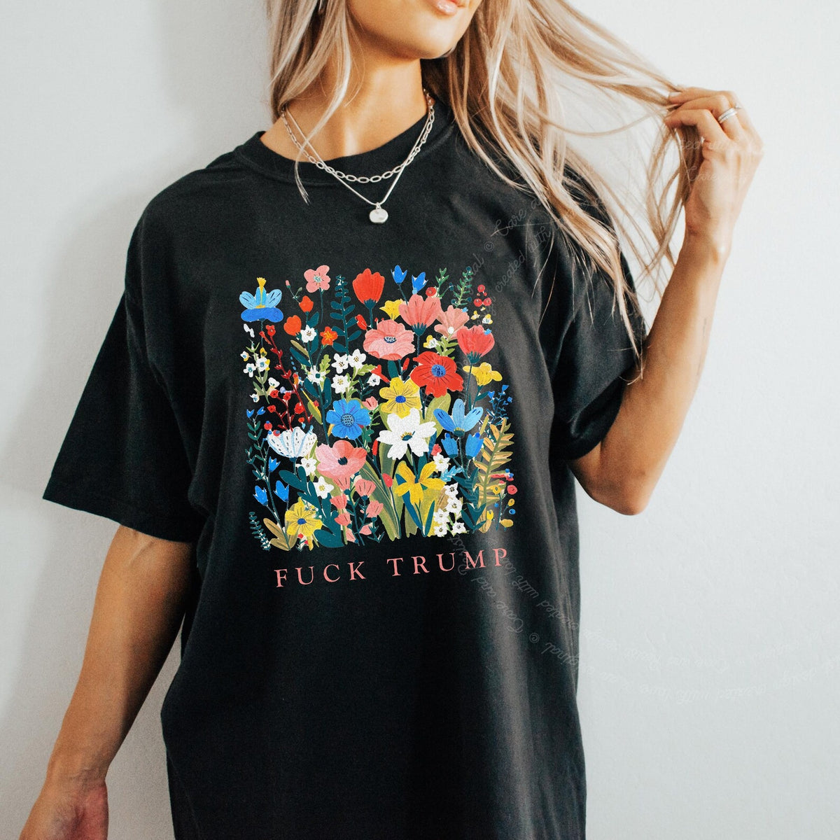 Fuck Trump Floral Care & Resist progressive t-shirt in Black