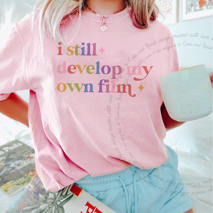 I Still Develop My Own Film Care & Resist progressive t-shirt in Blossom