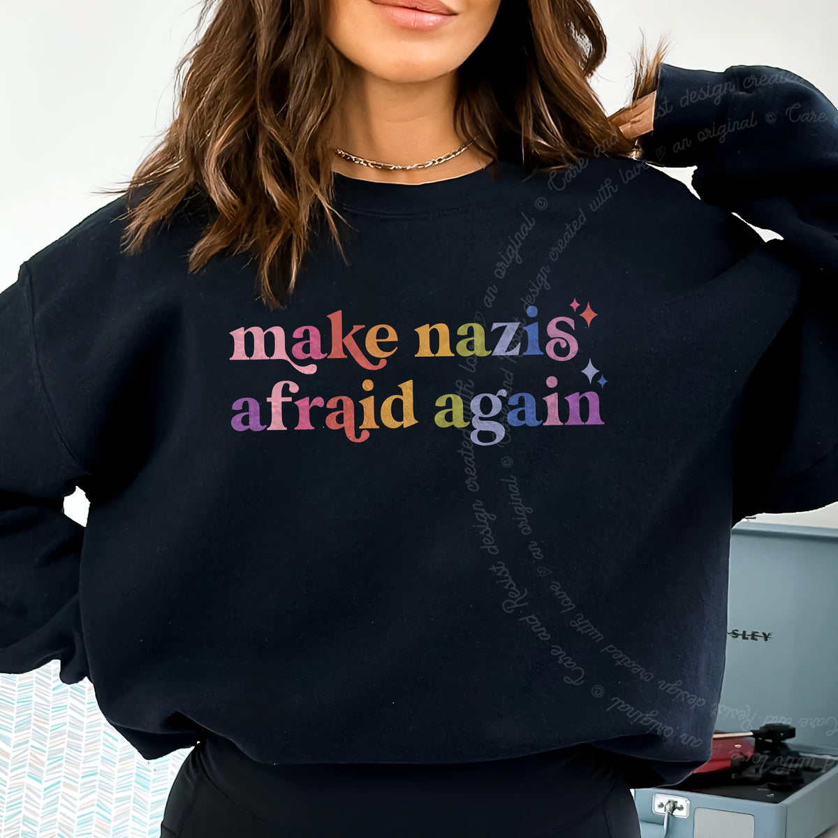 Make Nazis Afraid Again Care & Resist Gildan crewneck sweatshirt in Black