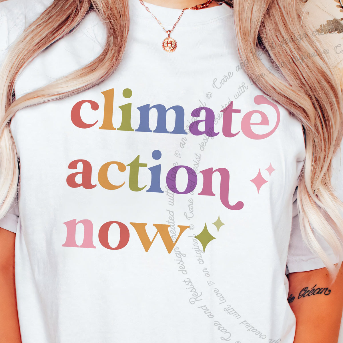 Climate Action Now Care & Resist progressive t-shirt in White