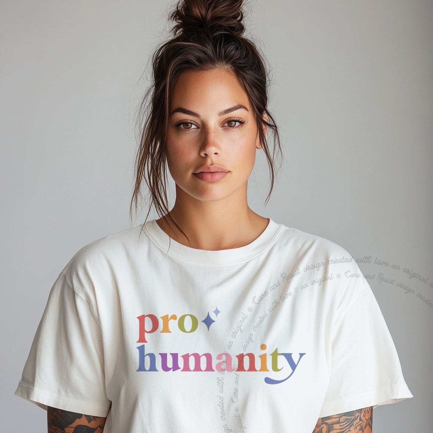 Pro Humanity Care & Resist rainbow Comfort Colors tee, White