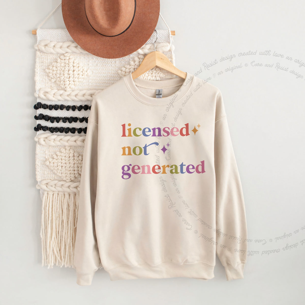 Licensed not Generated Care & Resist Gildan crewneck sweatshirt in Sand