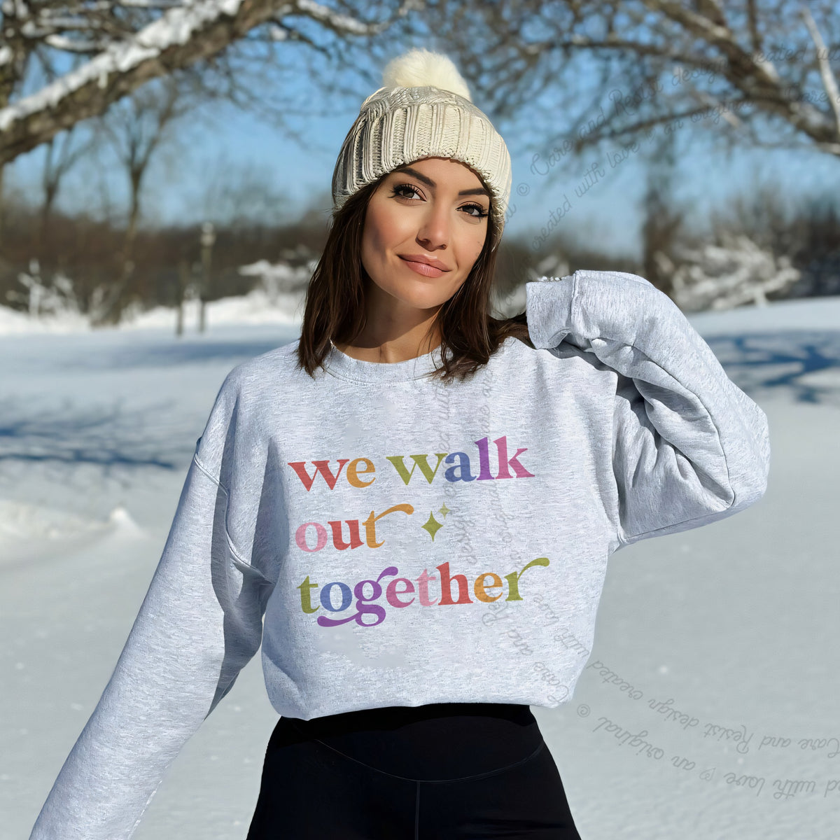 We Walk Out Together Care & Resist Gildan crewneck sweatshirt in Sport Grey