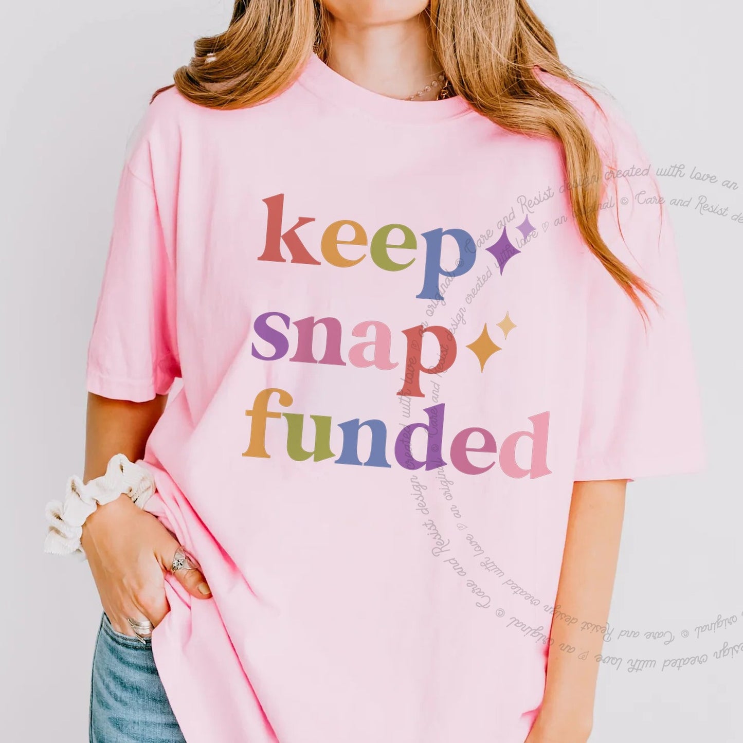 Keep Snap Funded Care & Resist rainbow Comfort Colors tee, Blossom