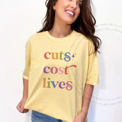 Cuts Cost Lives Care & Resist rainbow Comfort Colors tee, Banana