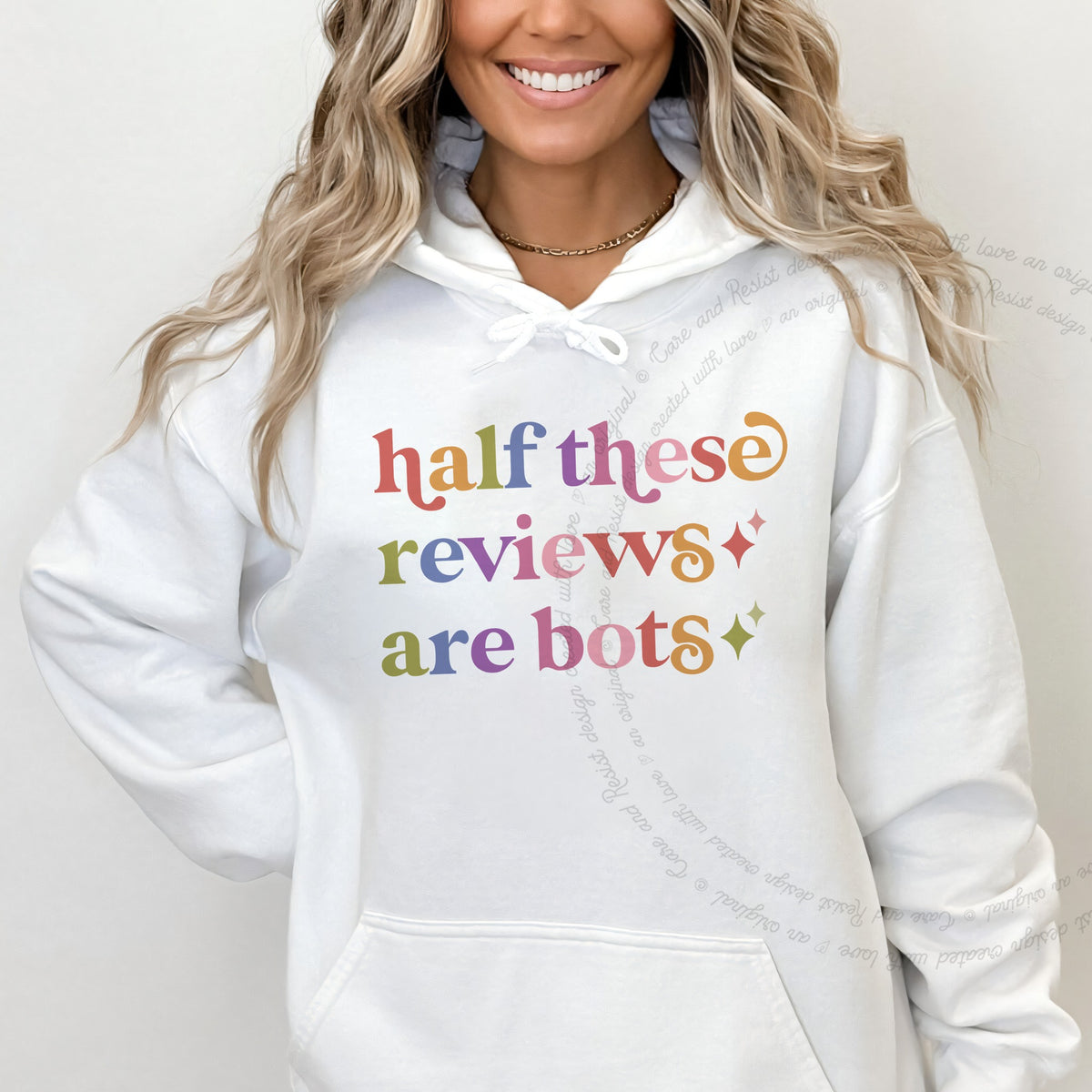 Half These Reviews are Bots Care & Resist Gildan hoodie in White