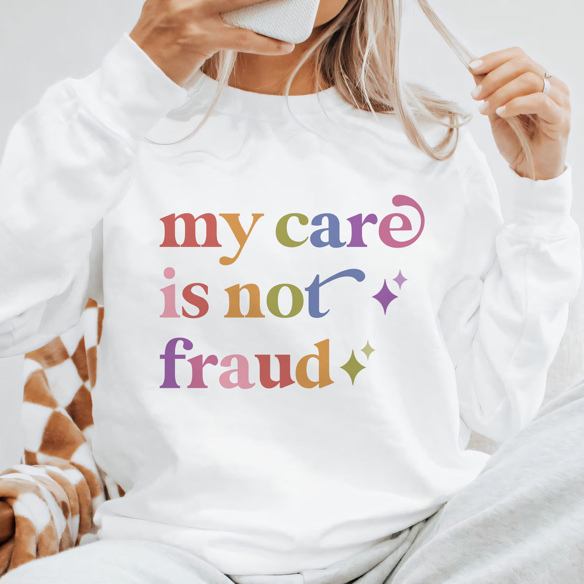 My Care is not Fraud Care & Resist Gildan crewneck sweatshirt in White