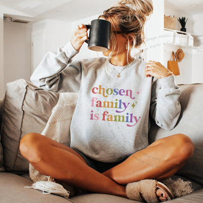 Chosen Family is Family Care & Resist Gildan crewneck sweatshirt in Sport Grey