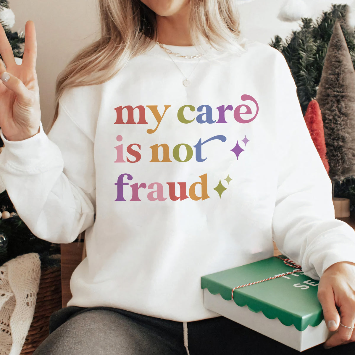 My Care is not Fraud Care & Resist Gildan crewneck sweatshirt in White
